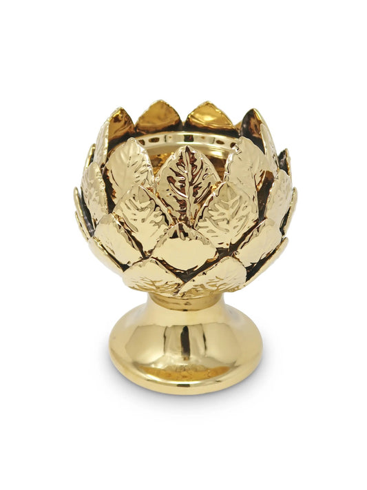 Ceramic Tealight Holder with Gold Leaf Design.