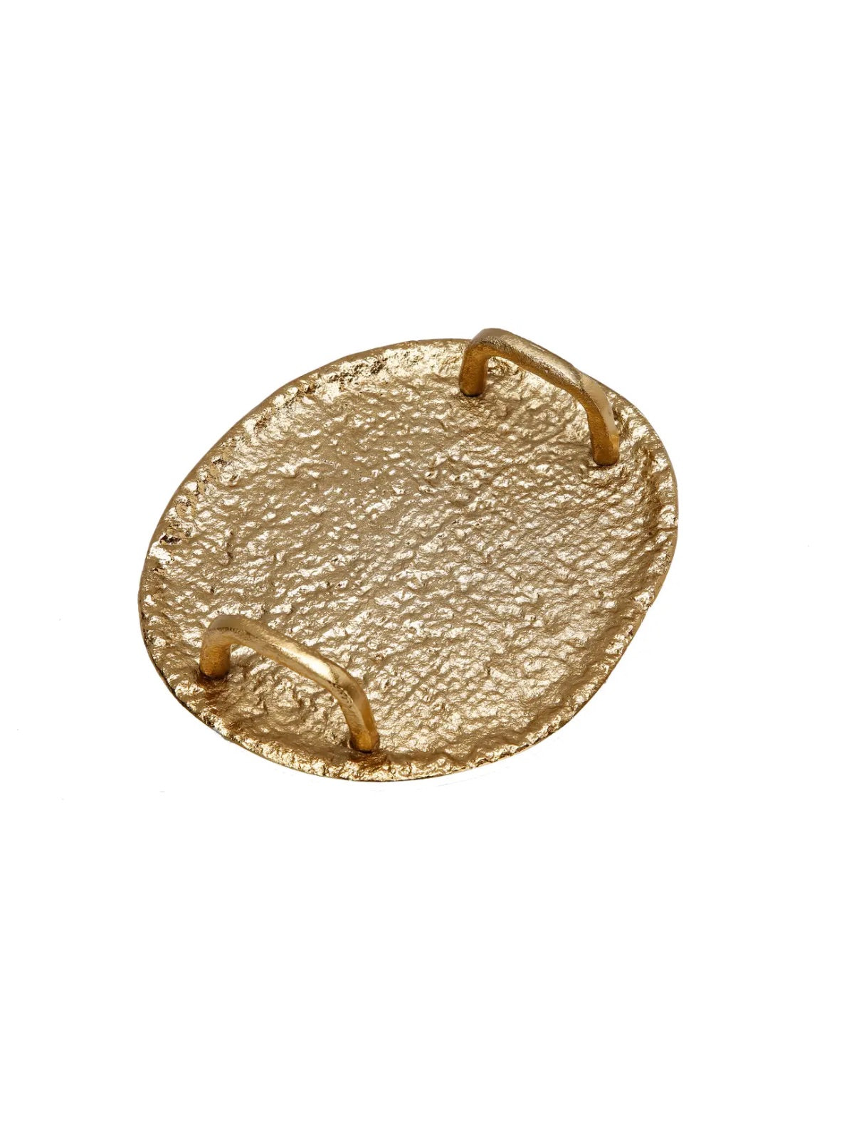 Elegant 8.25x7 Inches Stainless Steel Round Gold Tray with Handles, Perfect for Entertaining sold by KYA Home Decor, Top View.