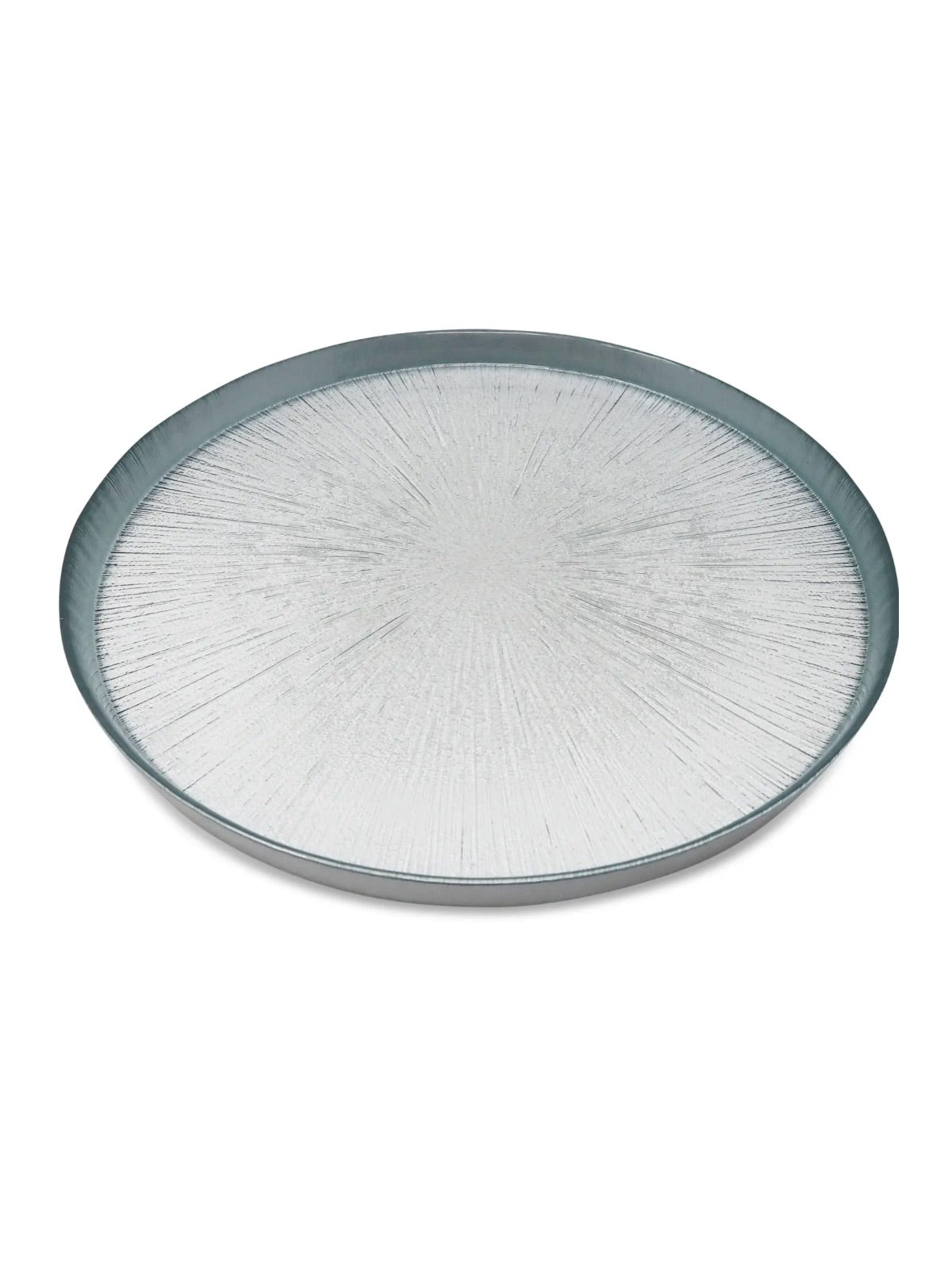 Set of 4 12.5D inches Crystal Glass Chargers with Silver Colored Wall