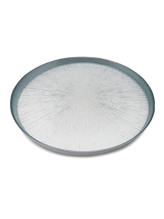 Set of 4 12.5D inches Crystal Glass Chargers with Silver Colored Wall