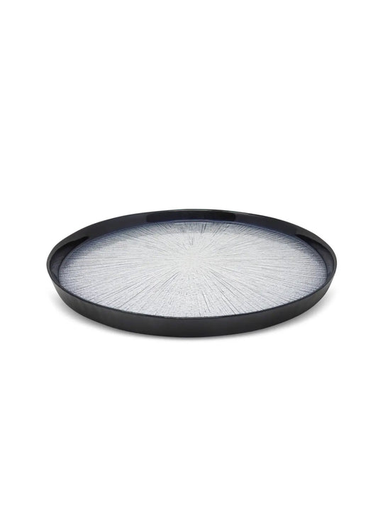 Set of 4 Crystal 12.5D inches Glass Chargers with Black Colored Wall.