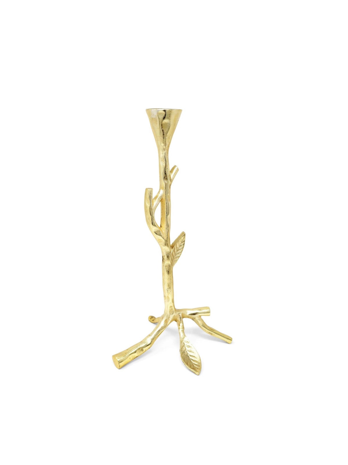 Stainless Steel Gold Taper Candle Holders with Luxury Branch Design in Medium Size.