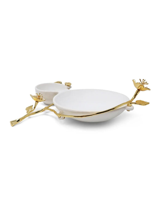 Two-Section Porcelain Tray with Elegant Gold Flower Detail
