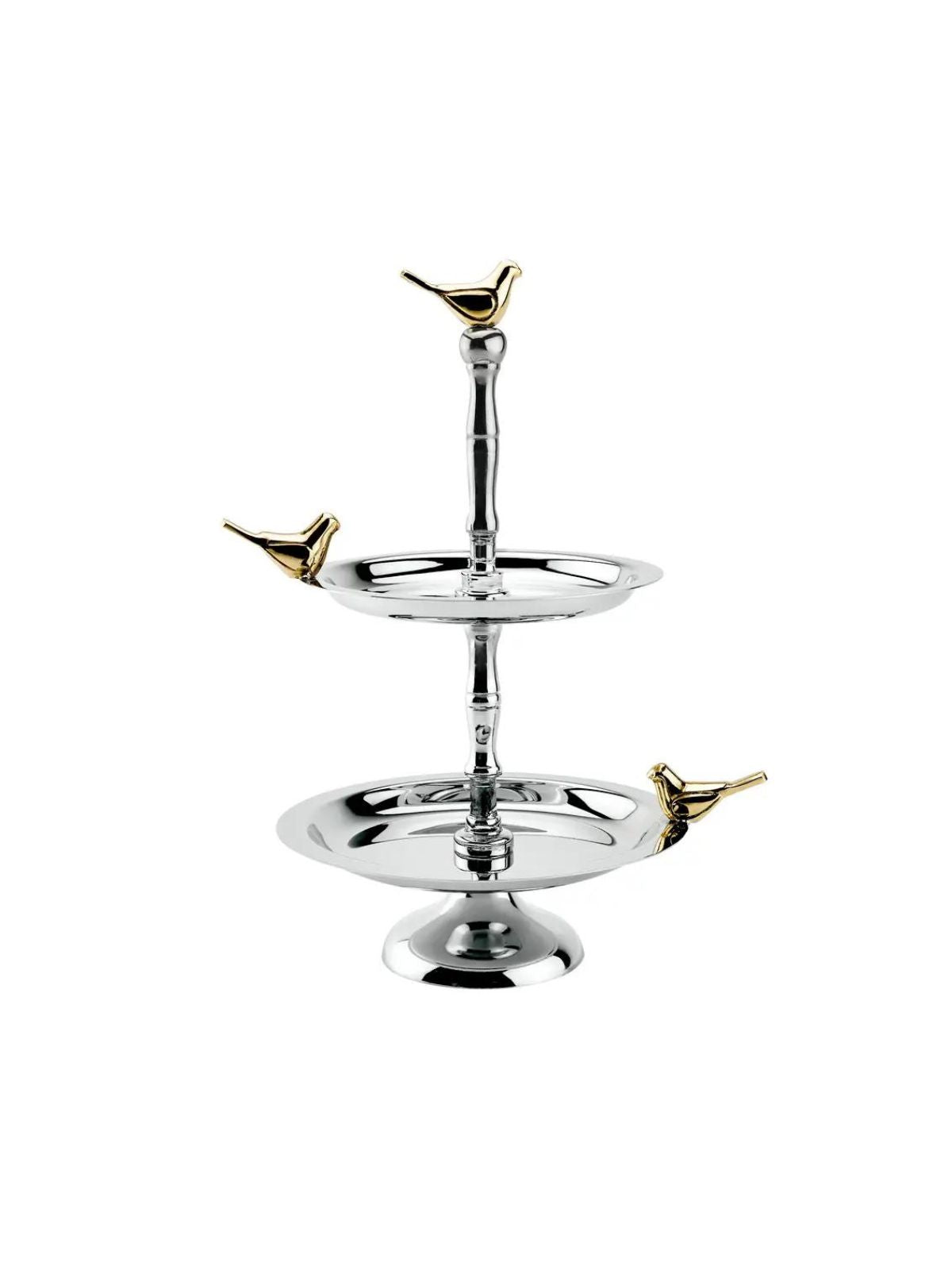 Stainless Steel Two Tier Cake Stand with Charming Gold Birds – KYA