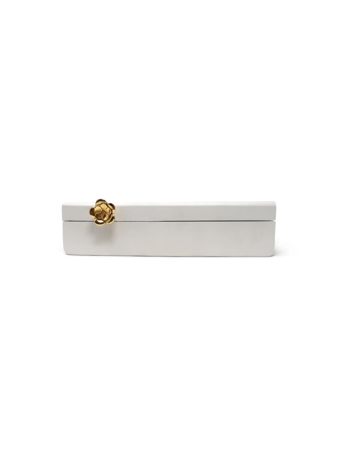 12 inch White Wood Decorative Box with Gold Flower Detail.