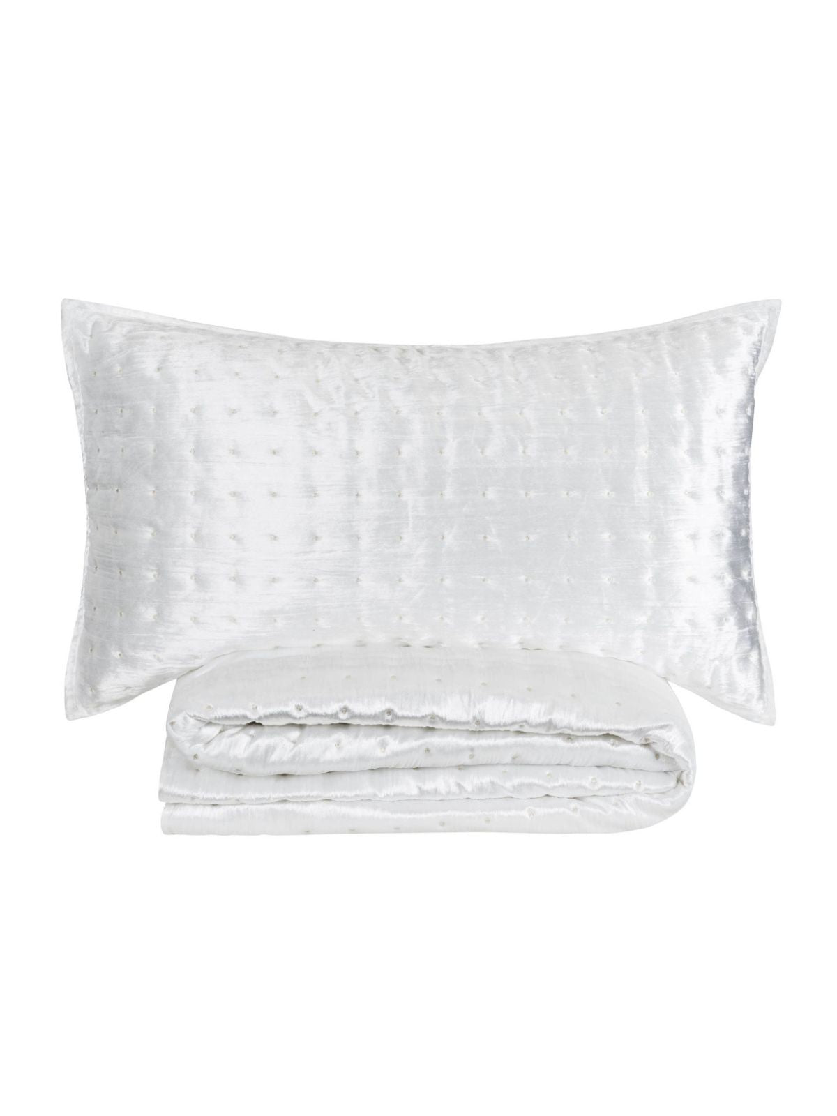 Ivory king quilt set with metallic dots and reversible shams sold by KYA Home Decor.