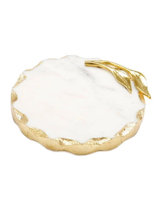 This 6D marble trivet is decorated with a magnificent gold leaf design perfect to place a candle on or use it as a coaster. Sold by KYA Home Decor