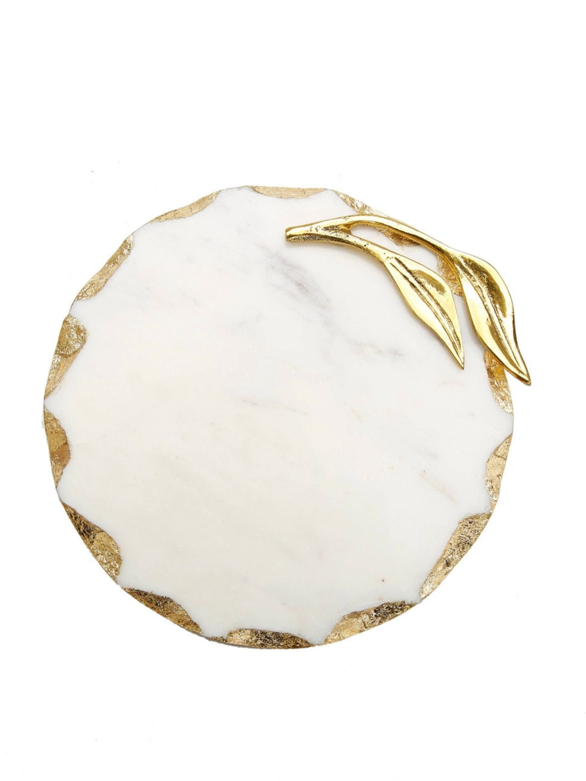 This 6D marble trivet is decorated with a magnificent gold leaf design perfect to place a candle on or use it as a coaster. Sold by KYA Home Decor