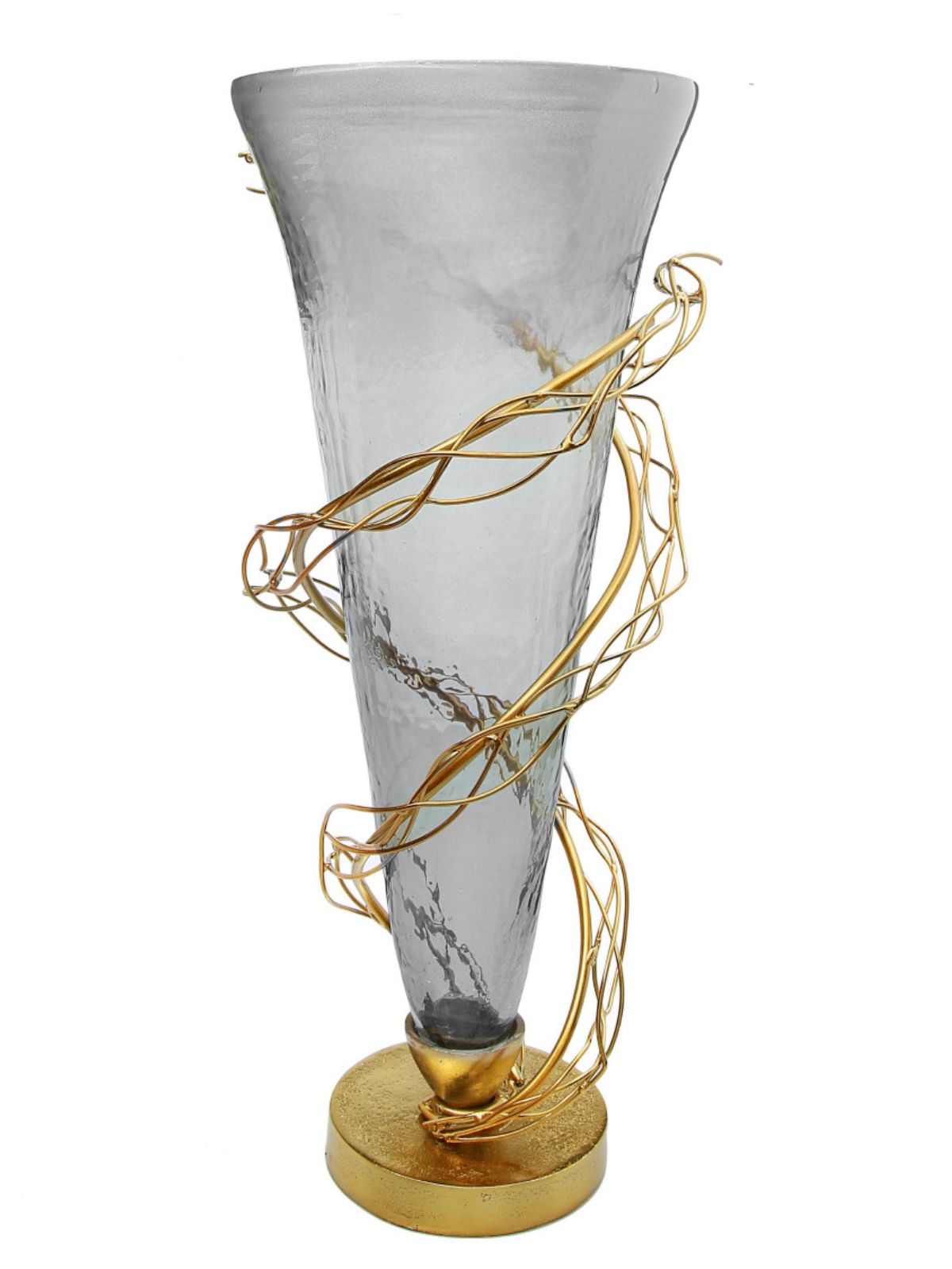 17H Smoked Hammered Glass Designer Vase with Tangled Gold Luxurious Twig Design - KYA Home Decor.