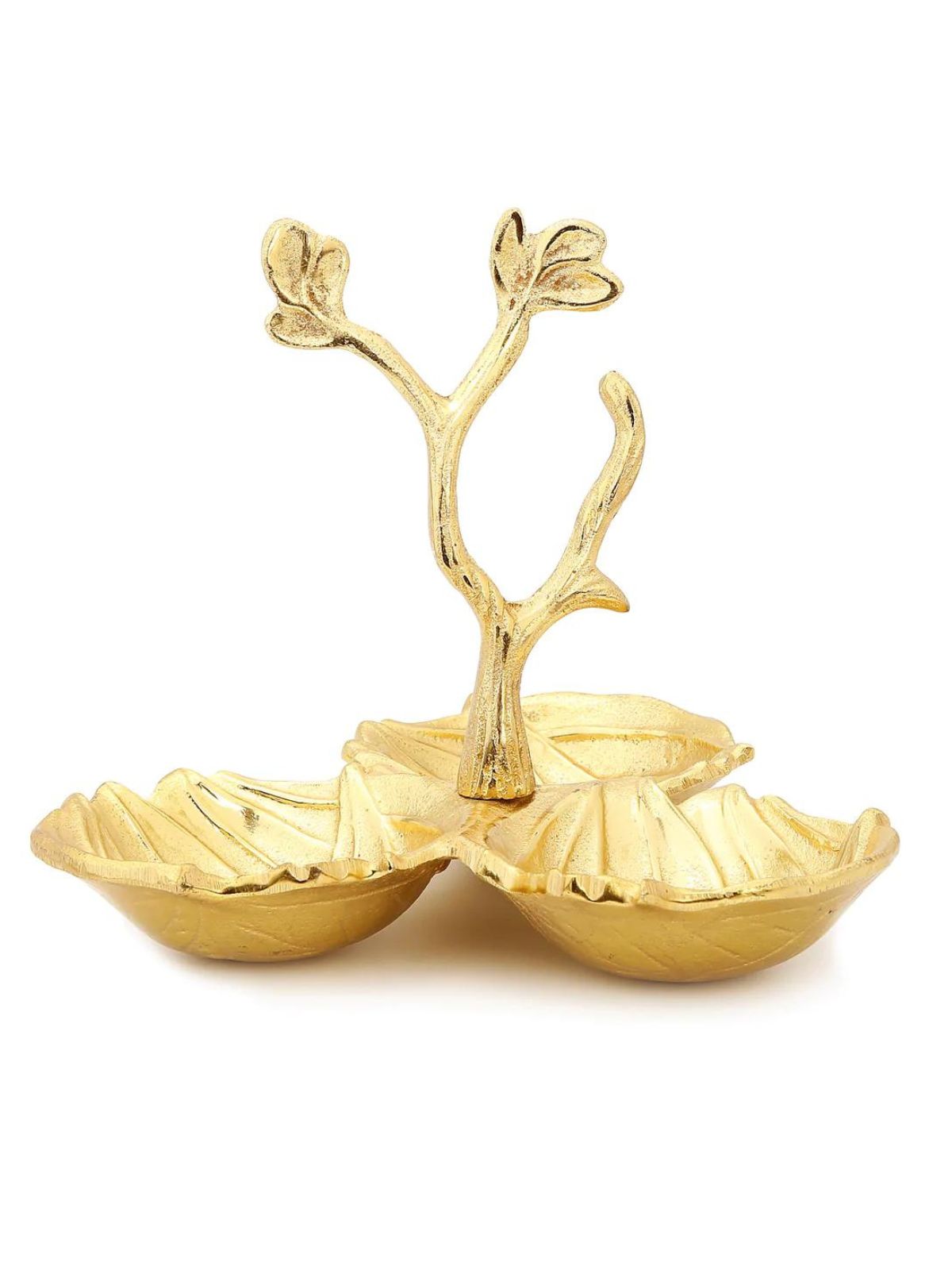 3 Stainless Steel Bowl Sectional Serving Bowl with Gold Leaf Handle