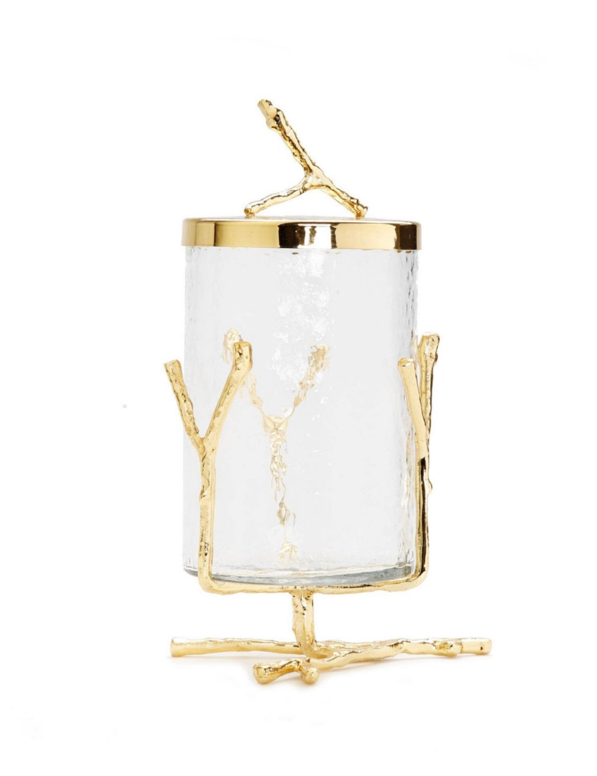 10H Luxury Kitchen Glass Canister With Gold Metal Branch Design Base and Lid - KYA Home Decor.
