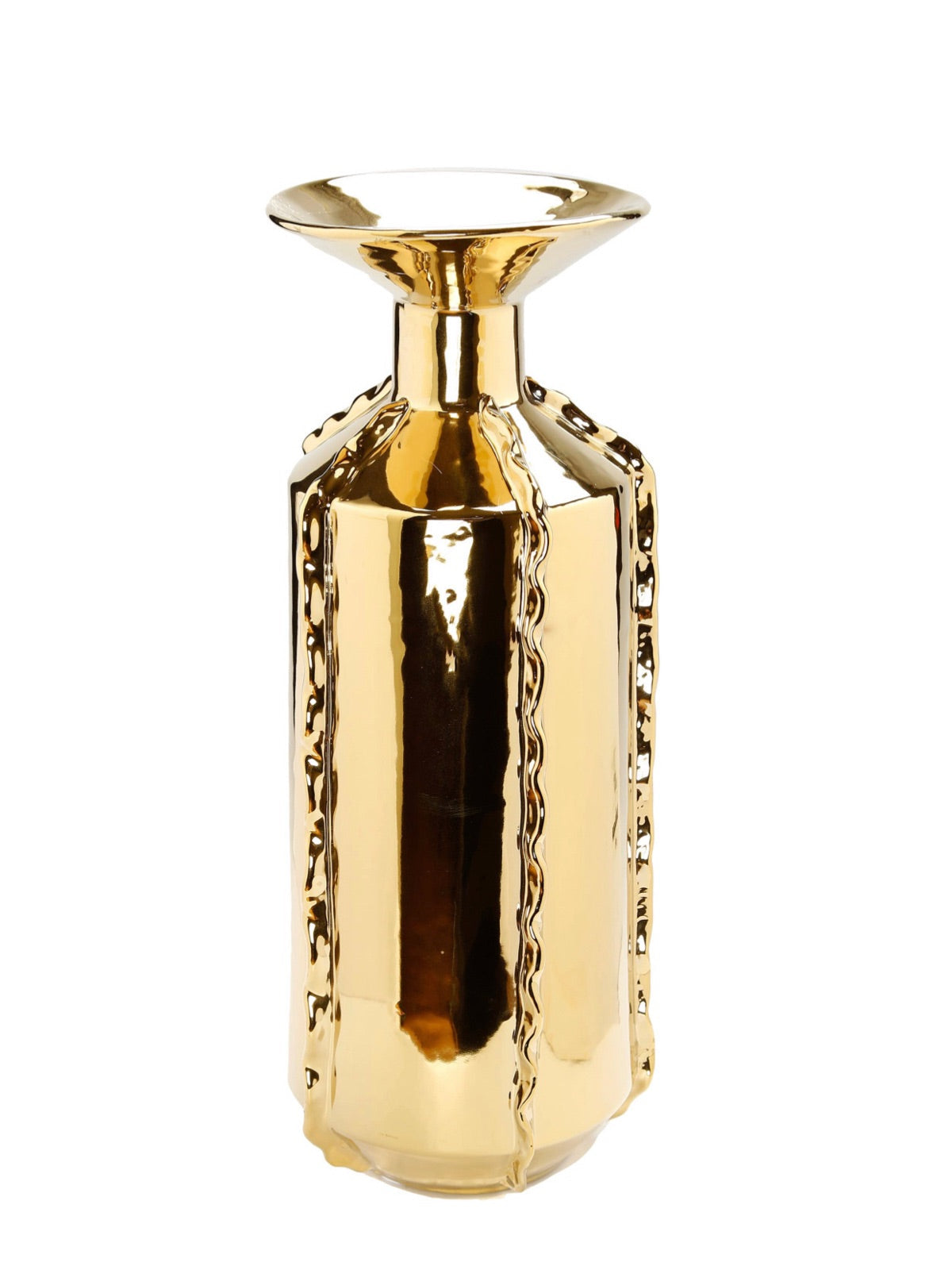 21H Gold Metallic Decorative Vase With Luxury Ruffle Design - KYA Home Decor