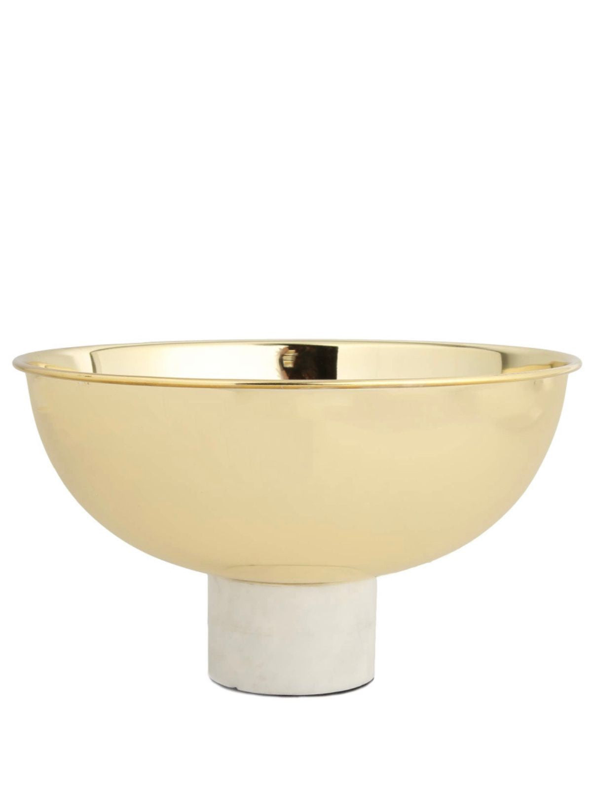 Stainless Gold Footed Bowl On White Stone Base, 10D x 6.75H.