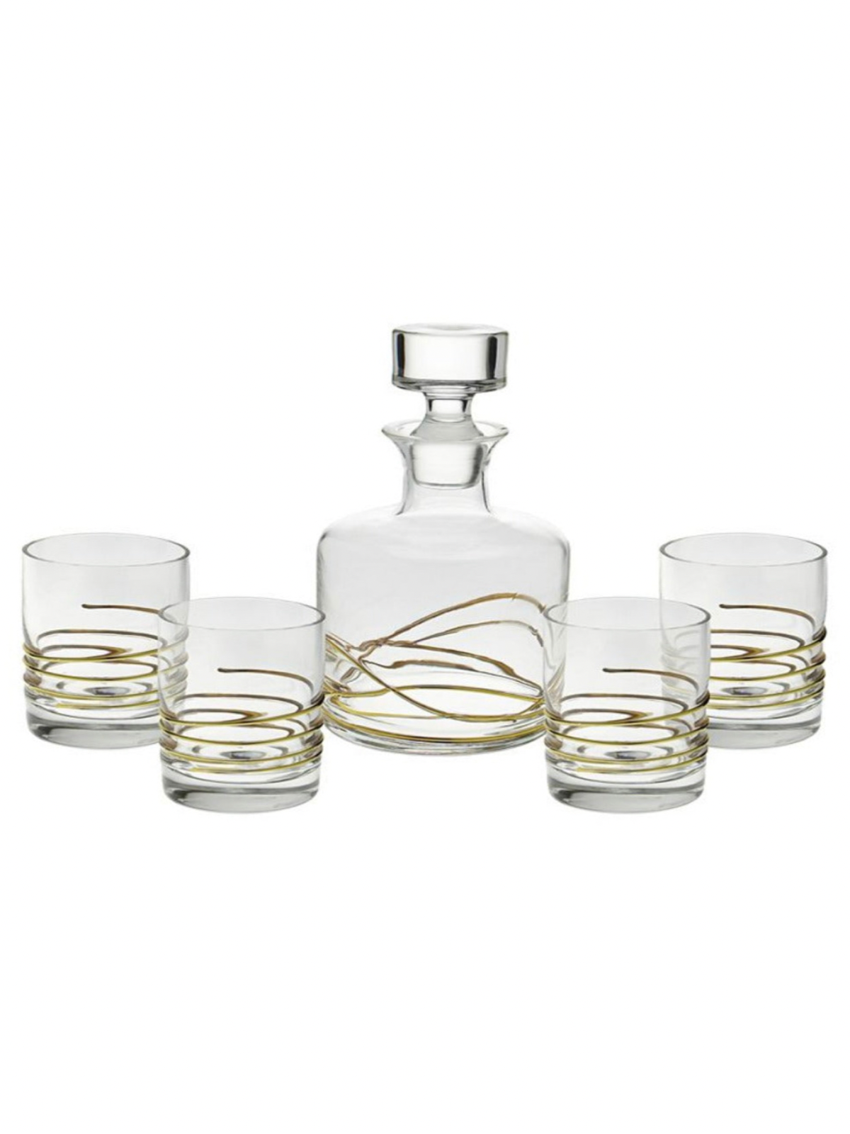 The Dolce Liquor 5-piece Set is decorated with an alluring gold design. Makes a great gift for weddings, holidays, and other occasions.