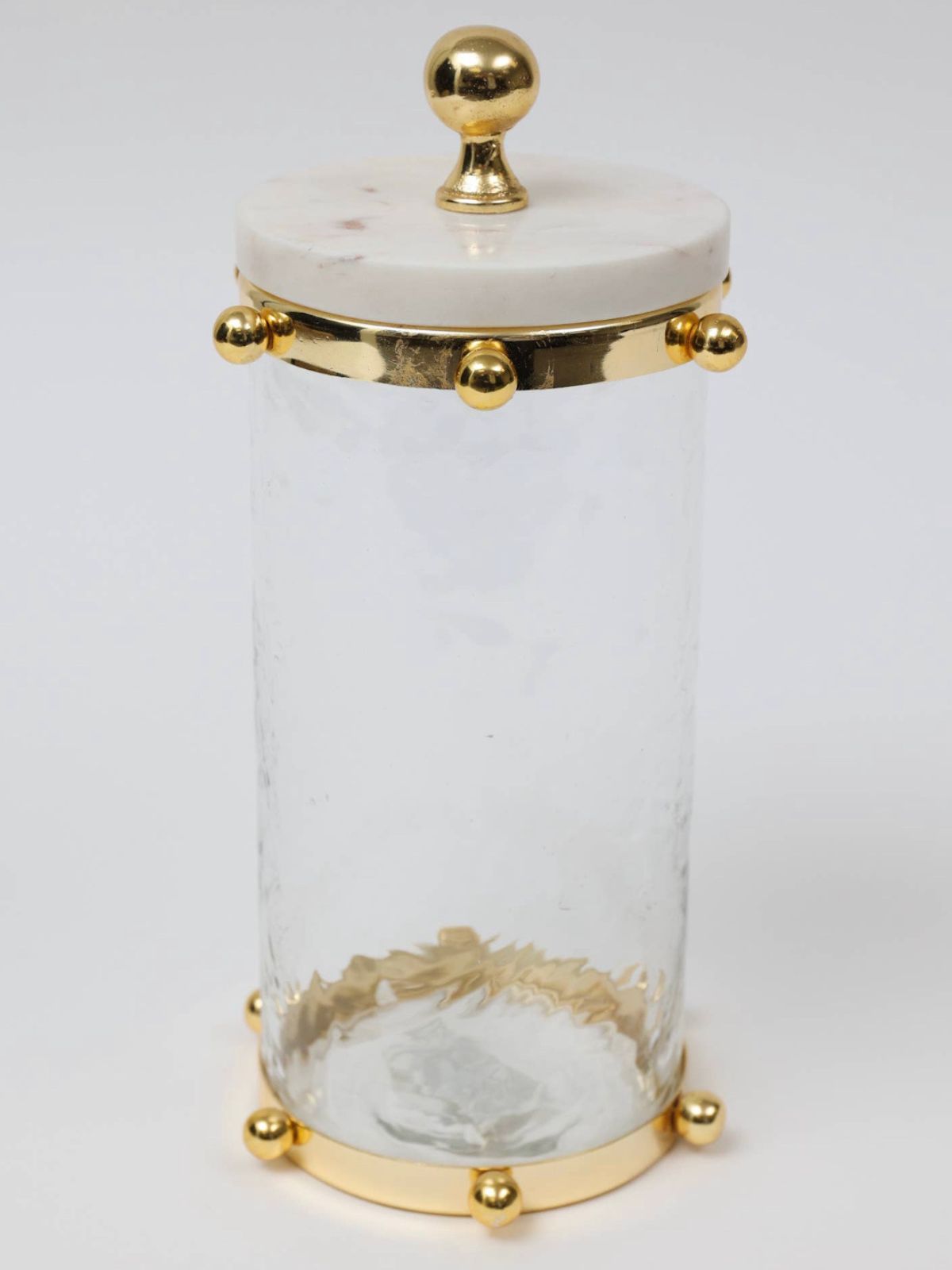 11.25H Luxury Kitchen Glass Canister With Gold Ball Design and Marble Lid - KYA Home Decor.
