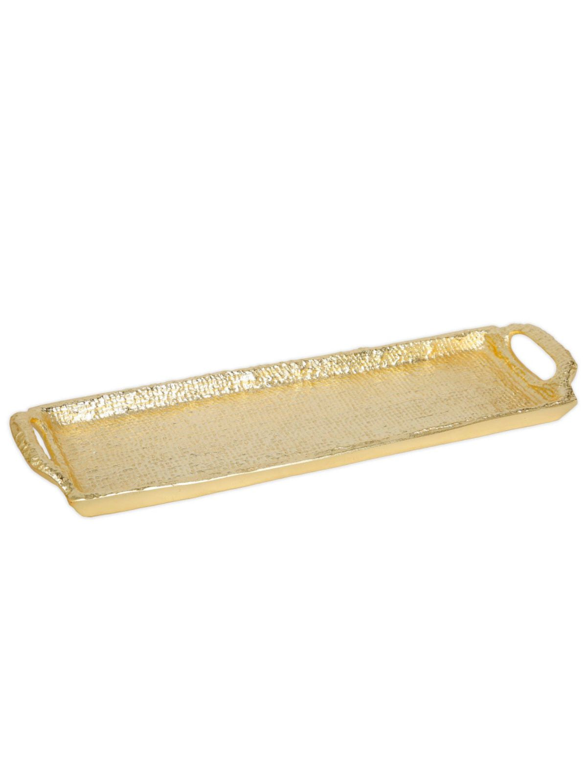 This unique tray serves as an elegant piece to enhance your dining experience. Whether   its an everyday dinner or an elegant affair, this tray is designed with some textured gold to add an uplift feel.