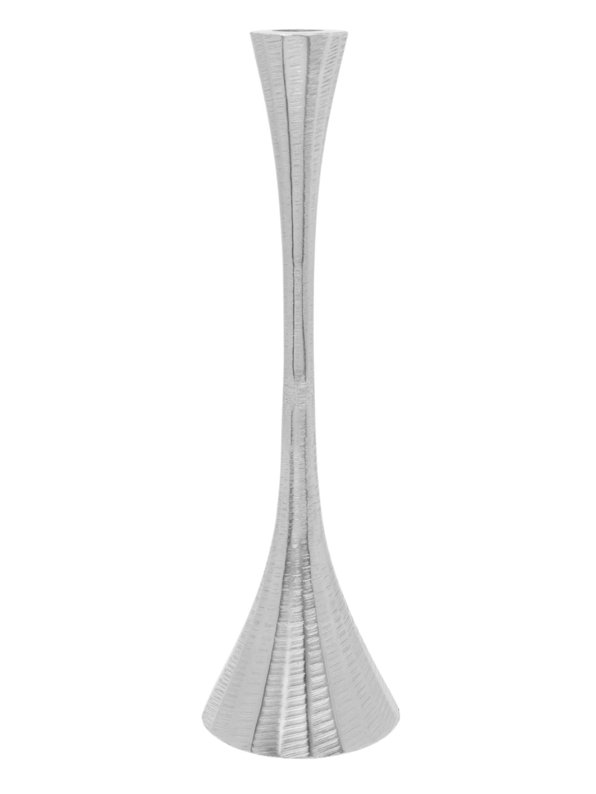 This hourglass design candlestick holder has captivating silver brass finish - KYA Home Decor.