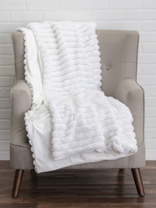 Lux White Designer Throw Blanket Sold by KYA Home Decor, 60L x 50W.