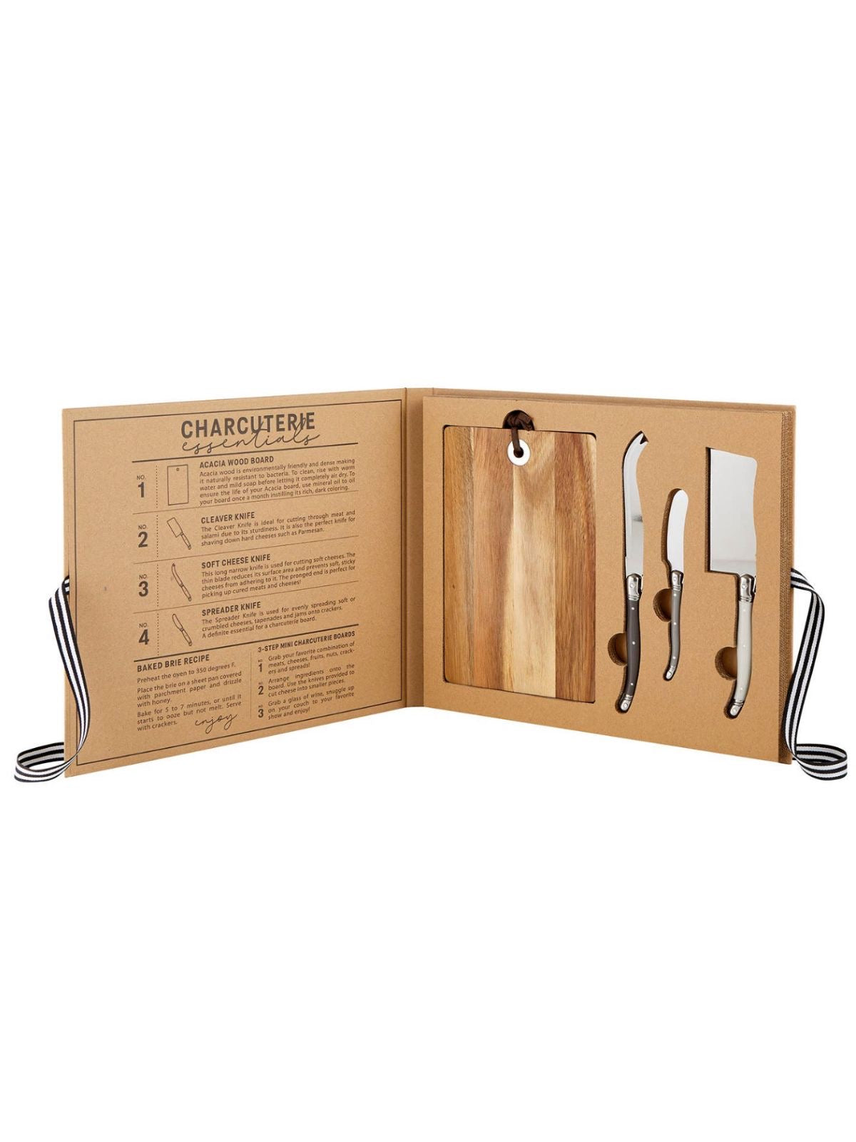 This acacia wood cheese board comes with three assorted stainless steel cheese knives including, a cleaver knife, a soft cheese knife, and a spreader. Perfect to display your favorite snacks at any gathering sold by KYA Home Decor