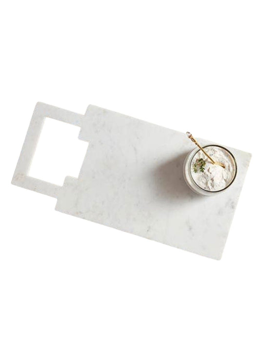 18L White Marble Serving Tray with Square Carved Handle.