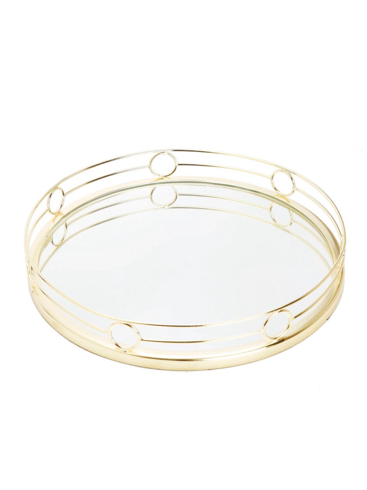 15.5D round mirror decorative tray with luxury gold circular designed metal frame sold by KYA Home Decor.