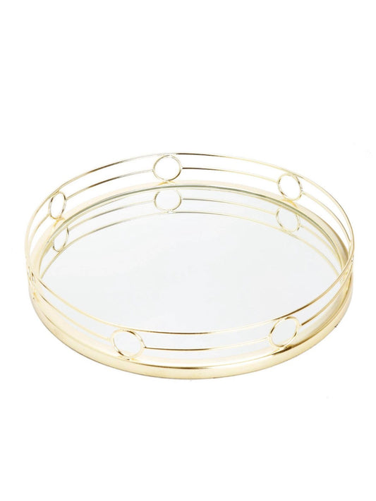 15.5D round mirror decorative tray with luxury gold circular designed metal frame sold by KYA Home Decor.