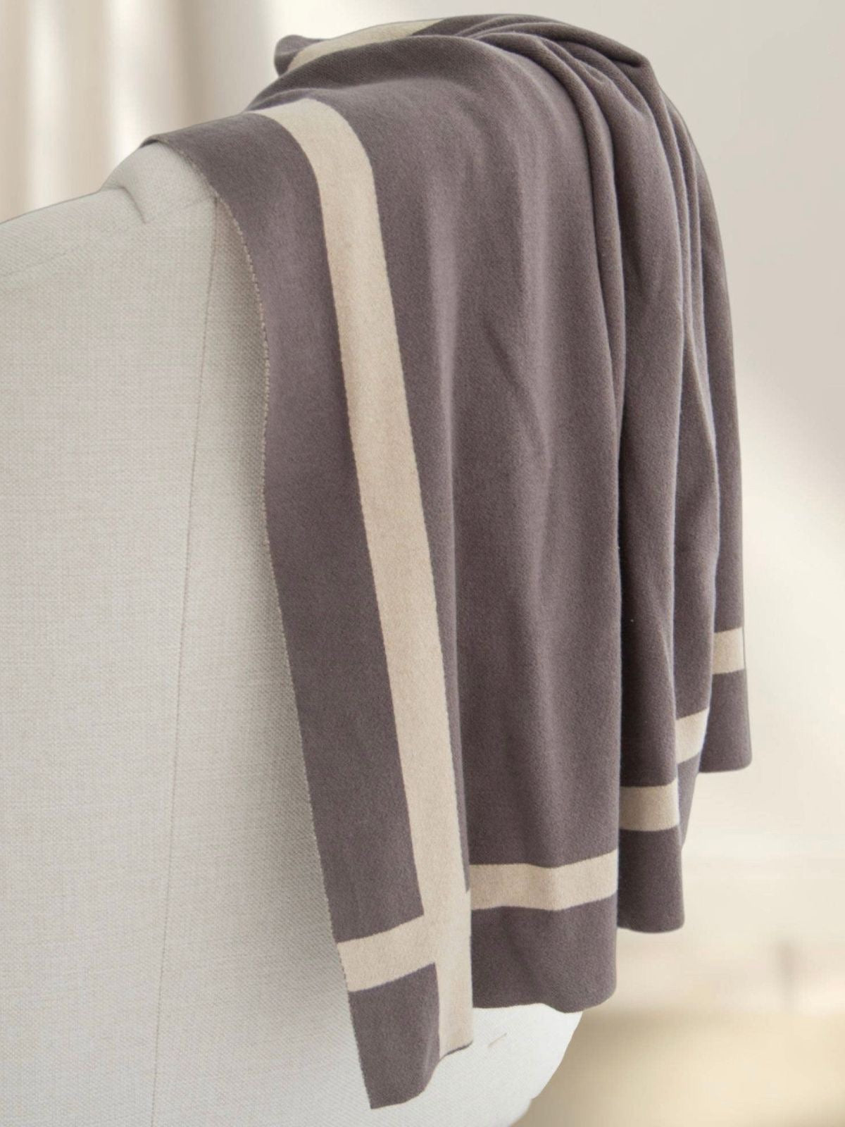 100% Cotton Equestrian Stripe Knit Decorative Throw Blanket in Luxurious Charcoal Color.