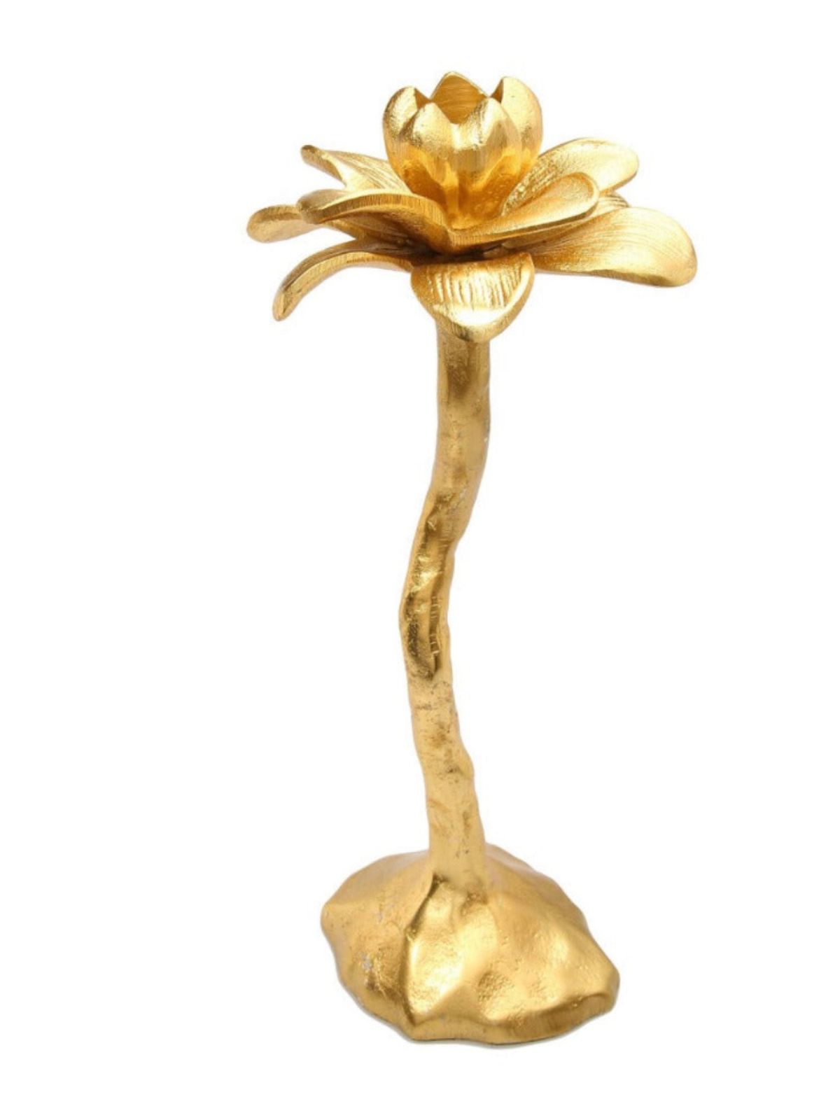 13H Gold Metal Candle Holder With Flower Shape Design. Sold by KYA Home Decor.