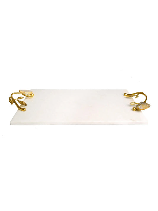 White Marble Decorative Tray with Luxurious Agate Stone Handles, 16L x 9W. Sold by KYA Home Decor.