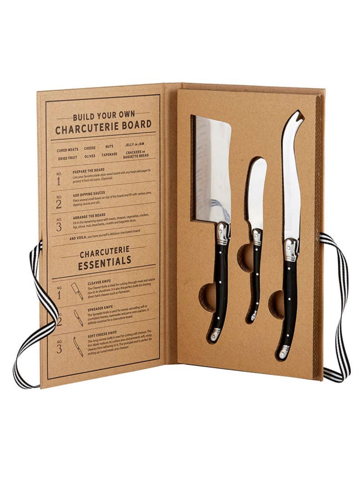 These unique stainless steel charcuterie essential knives in a cardboard box are a must and makes it a great kitchen gift. Available at KYA Home Decor