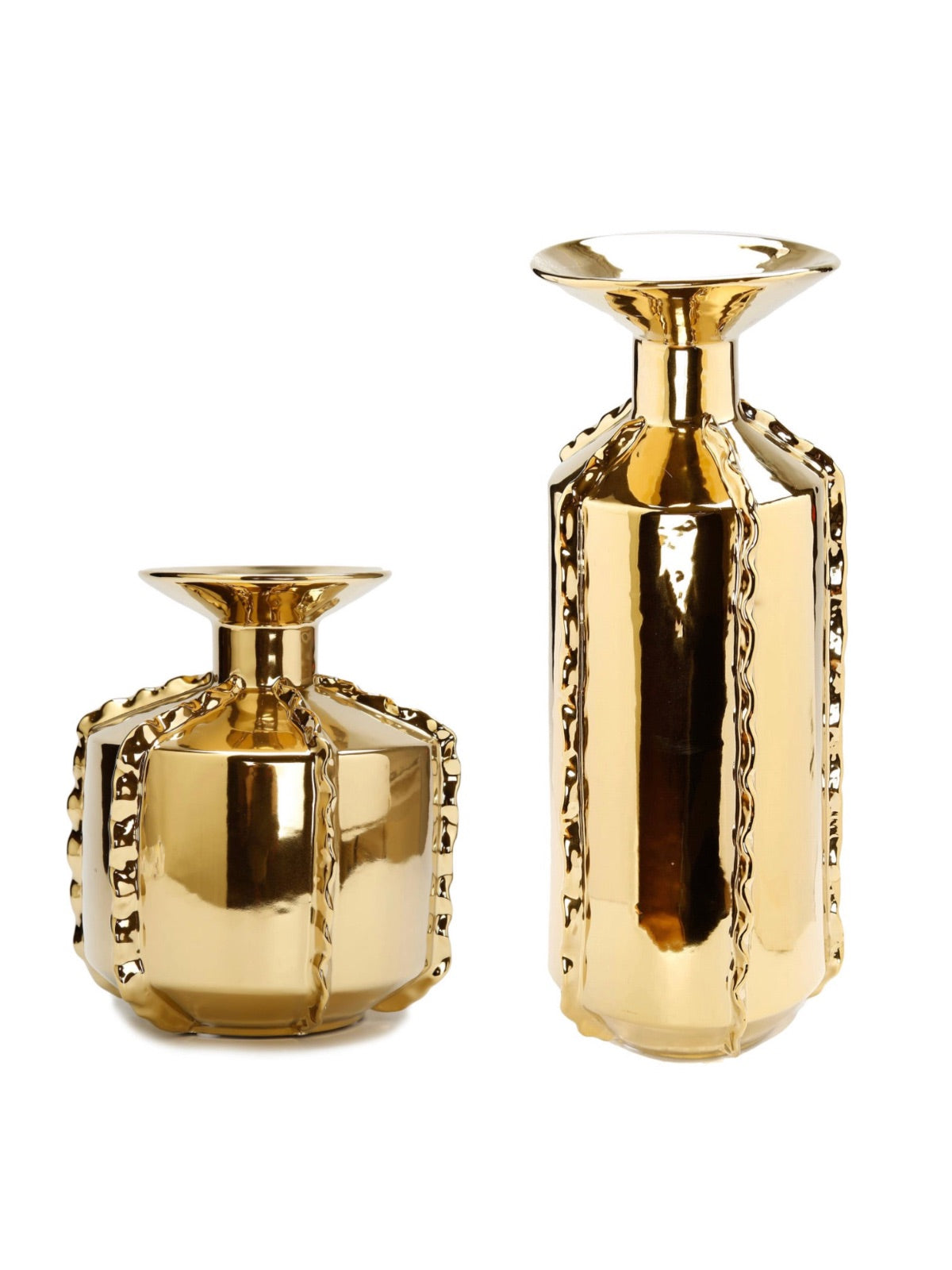 Gold Metallic Decorative Vase With Luxury Ruffle Design, 2 Sizes - KYA Home Decor
