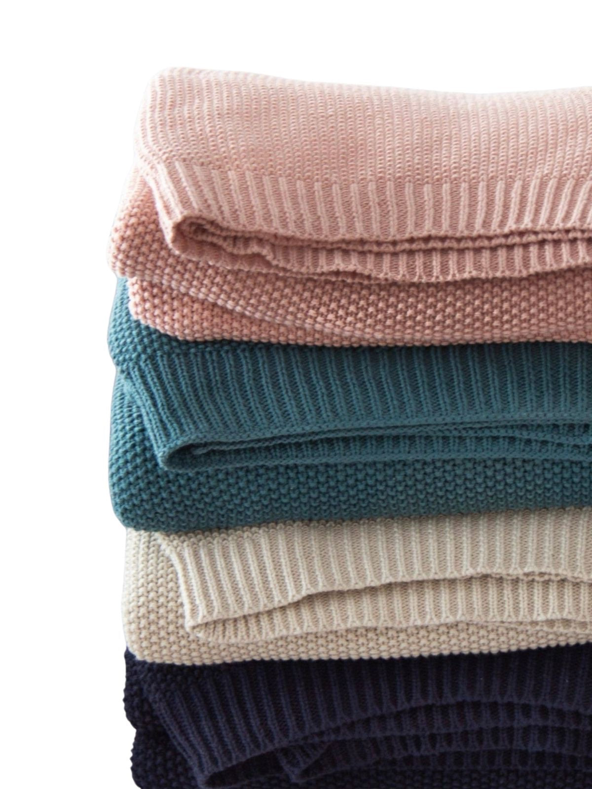 100% Cotton Seedstitch Knit Decorative Throw Blanket Available in 4 Luxurious Colors, 50W x 60L.