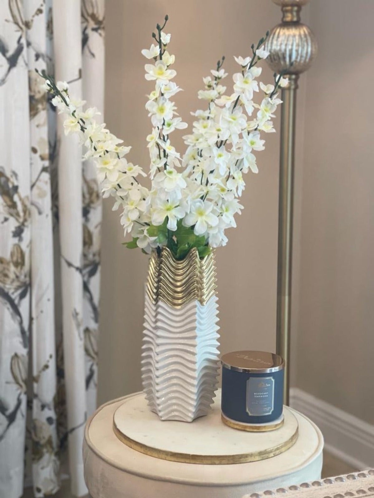 Sculptural Shaped 11H White and Gold Two Tone Ceramic Decorative Vase - KYA Home Decor