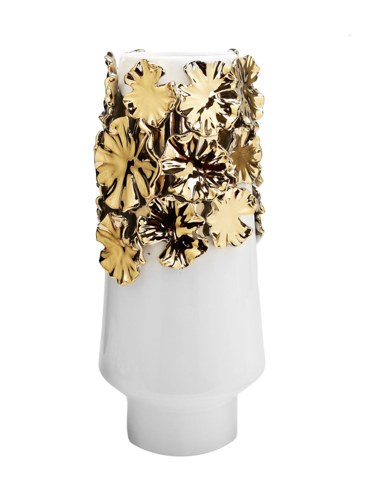 White Ceramic Decorative Vase with Luxury Gold Dimensional Florets - KYA Home Decor