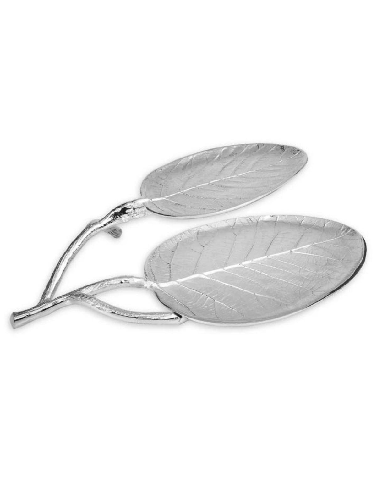 The Giglio Leaf Serving Dish has a unique Lilly flower shape made of stainless steel Size 14.5 inch Length available at KYA Home Decor