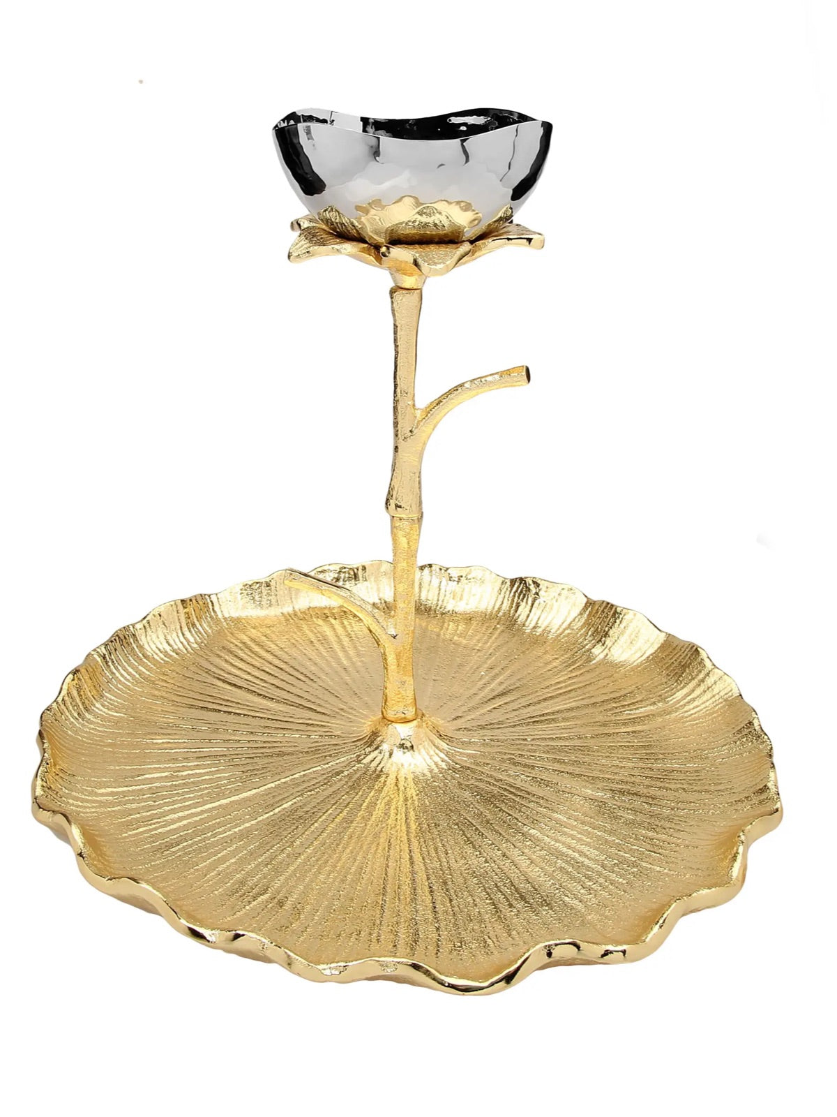 Gold Chip and Dip Stainless Steel Bowl with Lotus Flower Design Sold by KYA Home Decor.