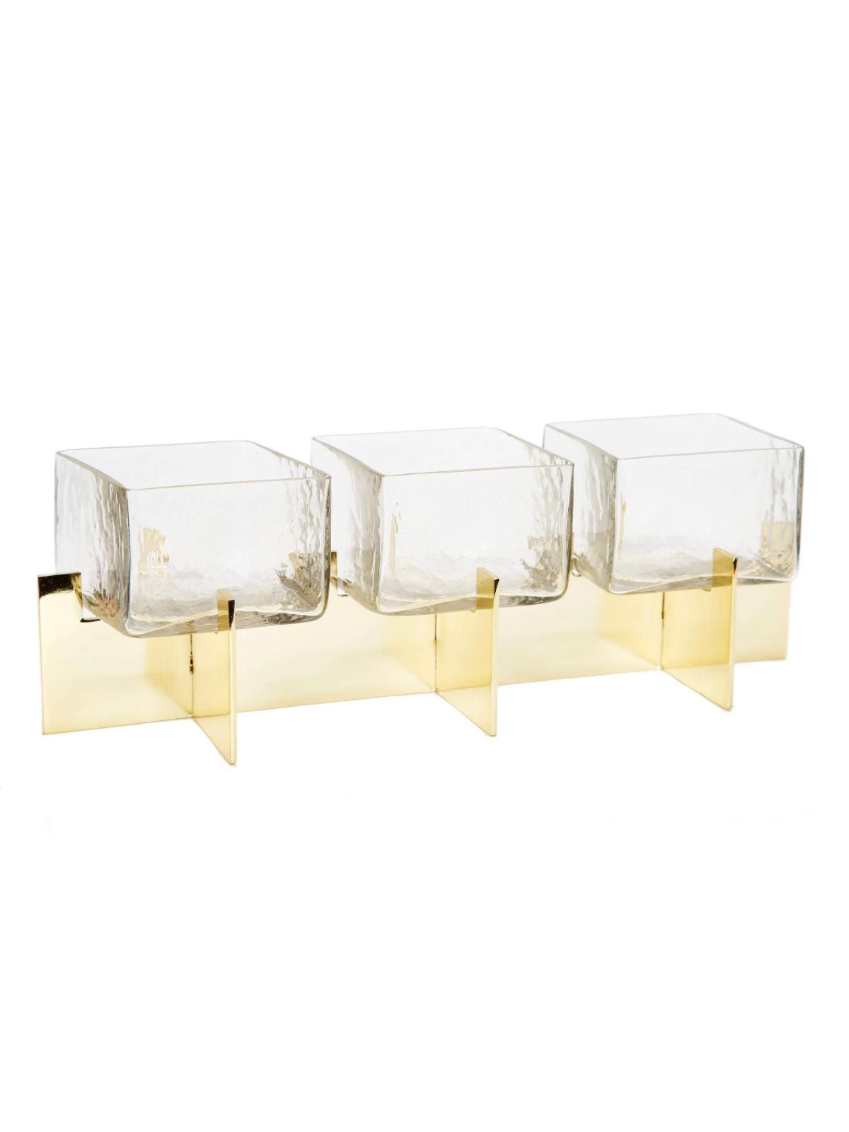 Glass Utensil Holder on Gold Block Base Side View.