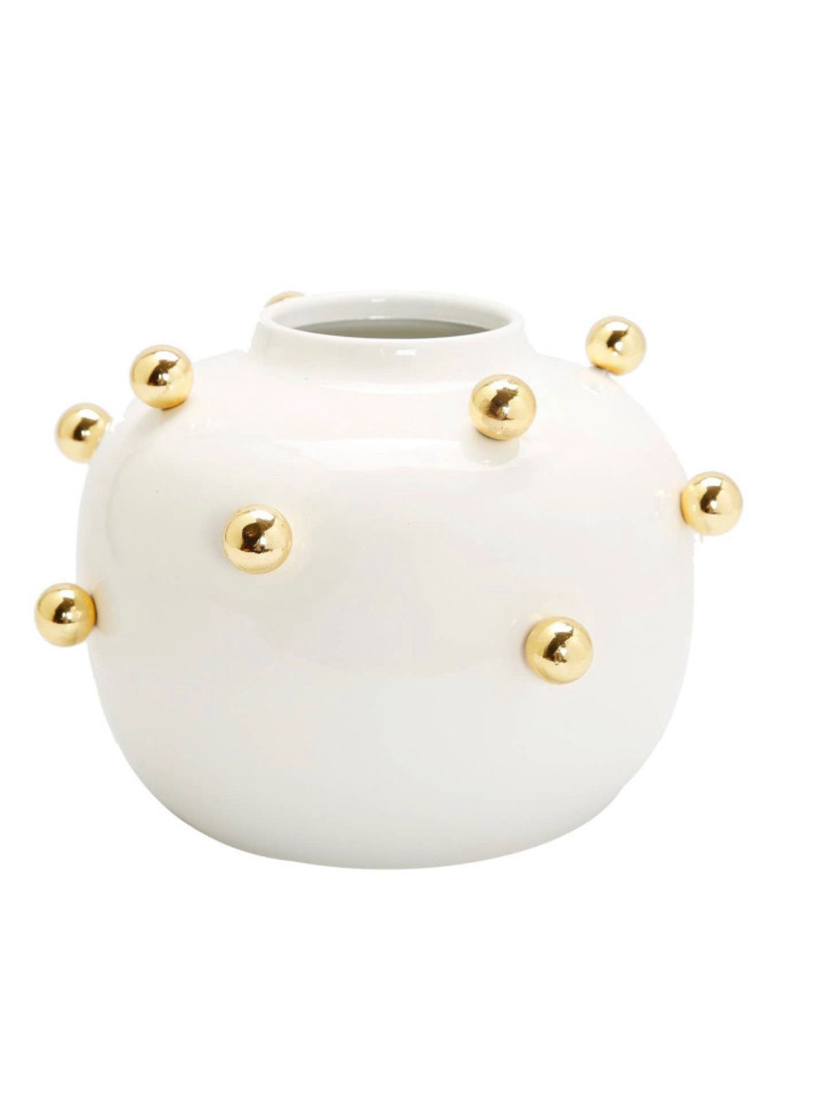 6.5H White Ceramic Designer Vase with Luxury Gold Metal Studs - KYA Home Decor