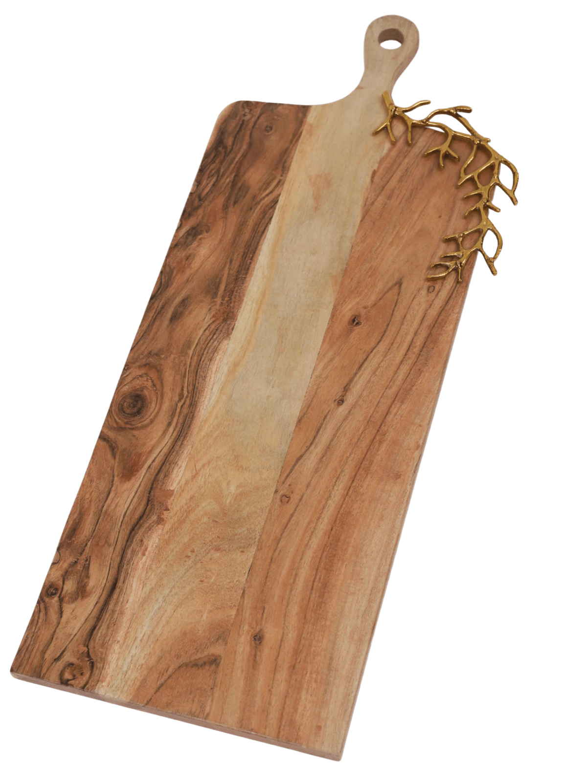 Rectangular Wood Charcuterie Board with Gold Coral Design and Handle, 24L X 9W.