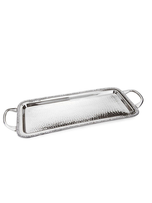 Hammered Stainless Steel Tray with Diamond Details.