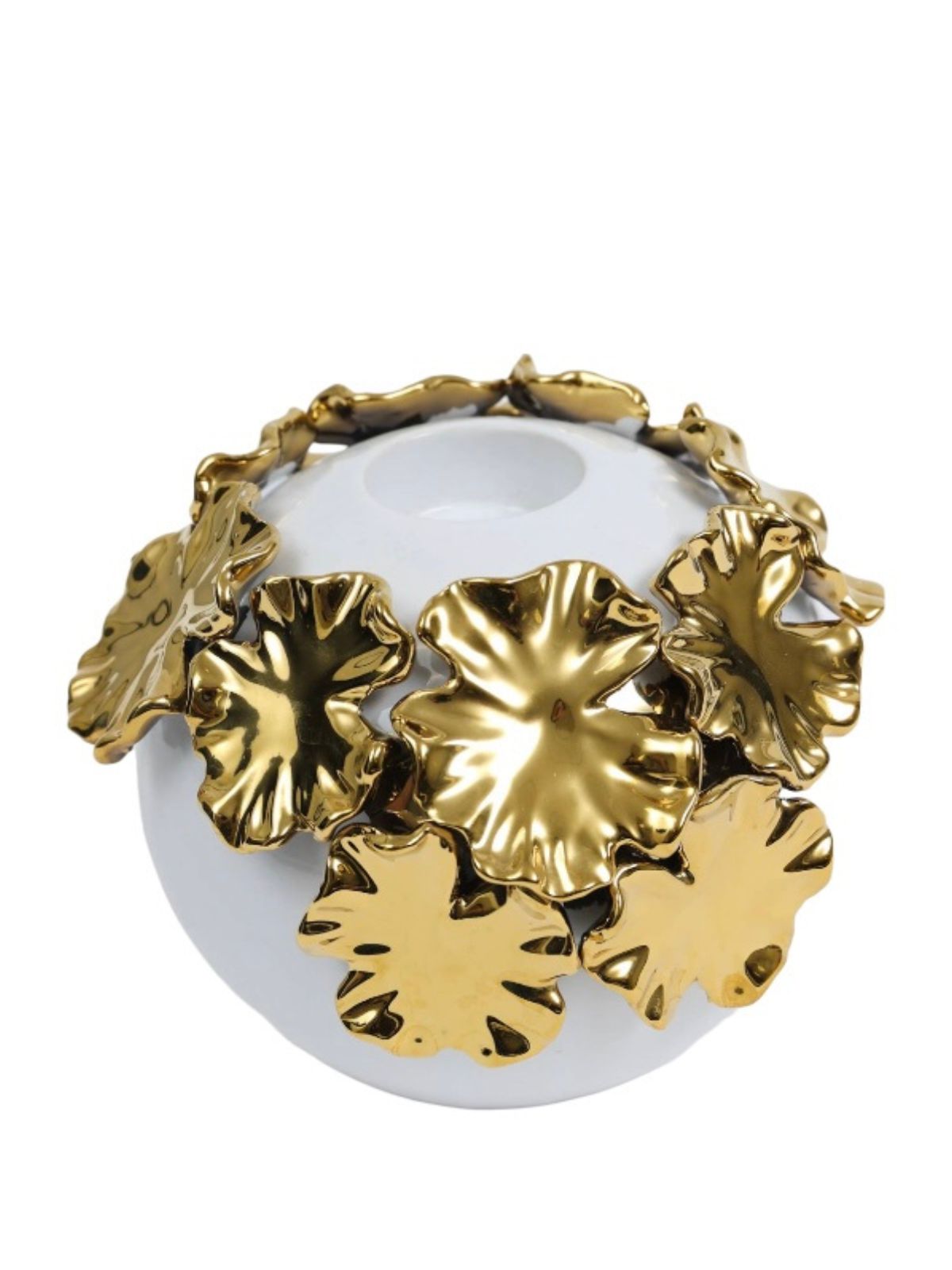8 inch White Ceramic Tea Light Holders with Cascading Gold Floral Details | KYA Home Decor.