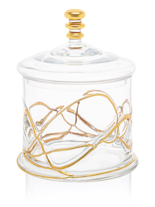 10.5H Glass Kitchen Jar With Gold Swirl Design and Lid - KYA Home Decor