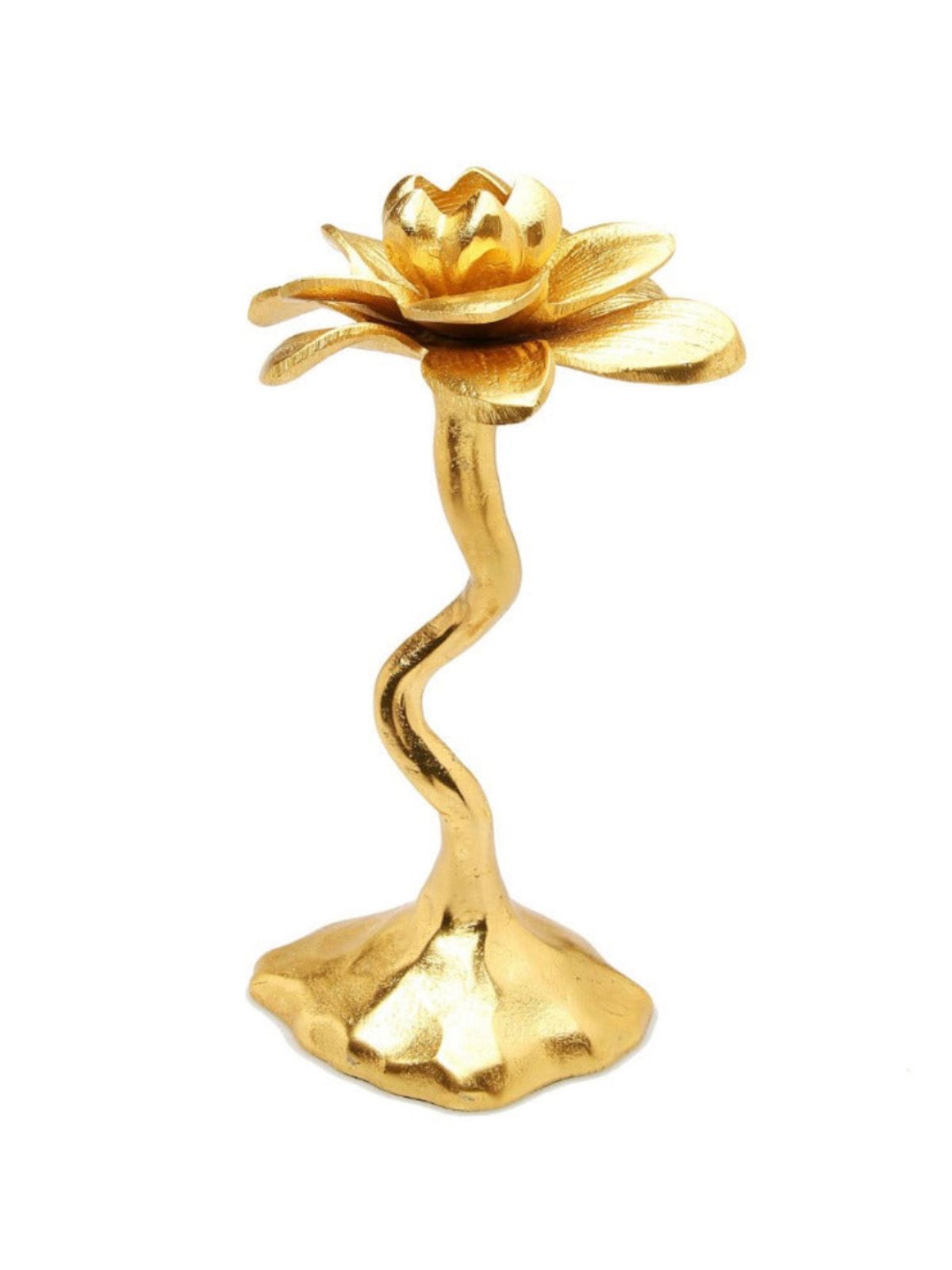 11.5H Gold Metal Candle Holder With Flower Shape Design. Sold by KYA Home Decor.