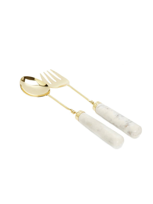Luxury Stainless Steel Gold Salad Servers with Marble Handles sold by KYA Home Decor.