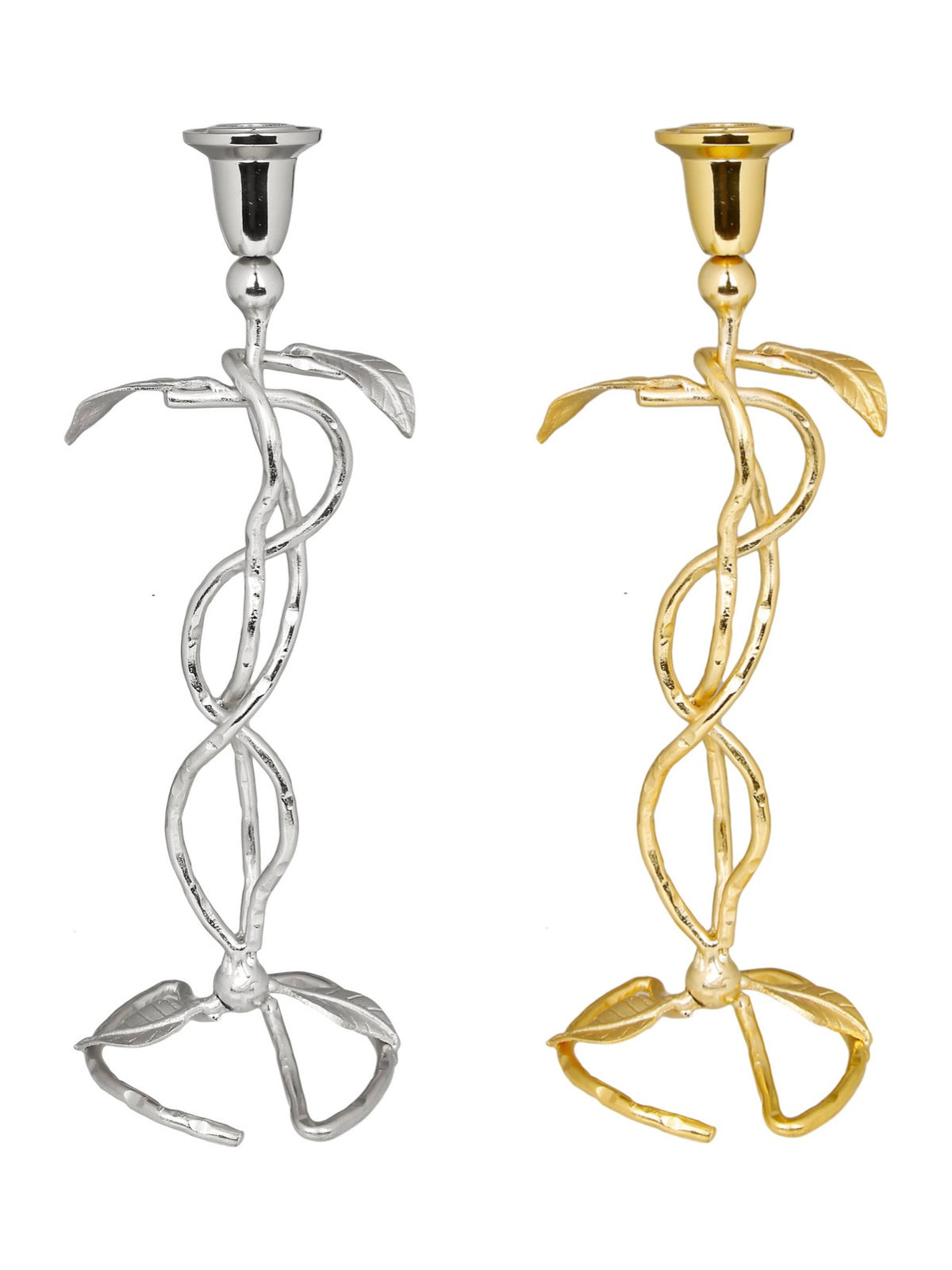 12.5H Stainless Steel Leaf Design Candle Holder, Available in Gold or Silver. Sold by KYA Home Decor