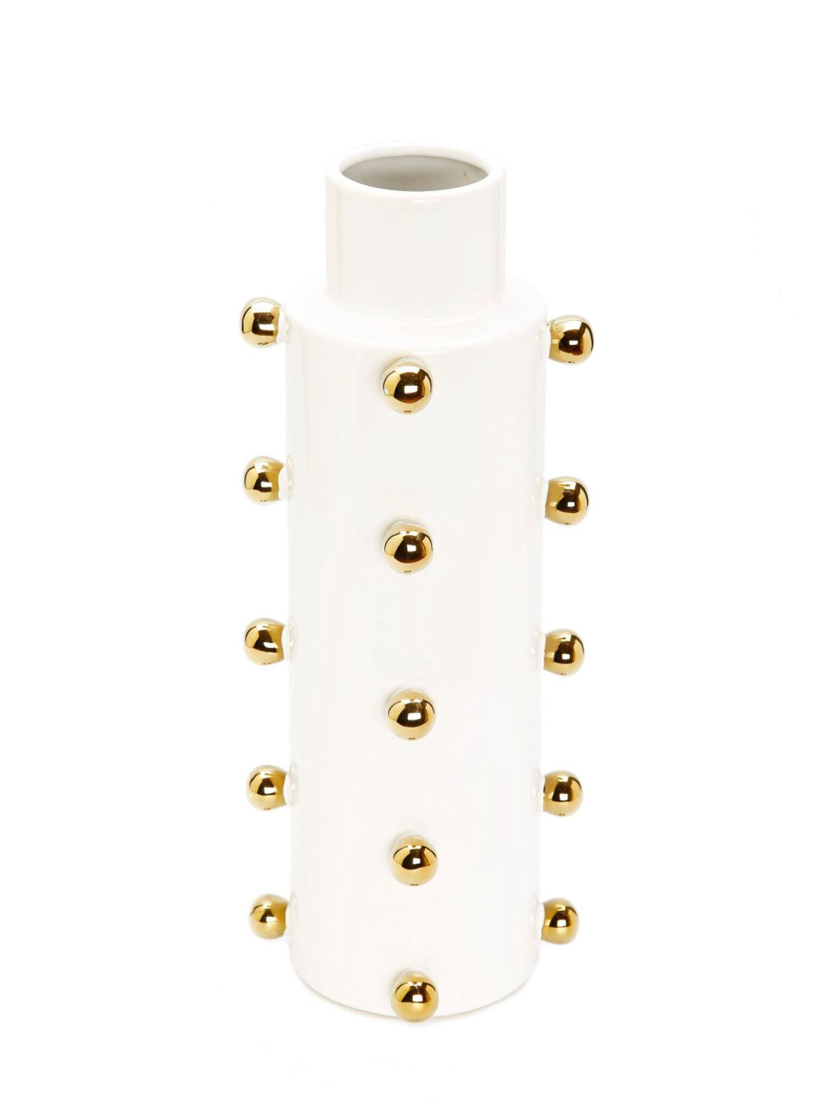 14H White Ceramic Designer Vase with Luxury Gold Studs - KYA Home Decor