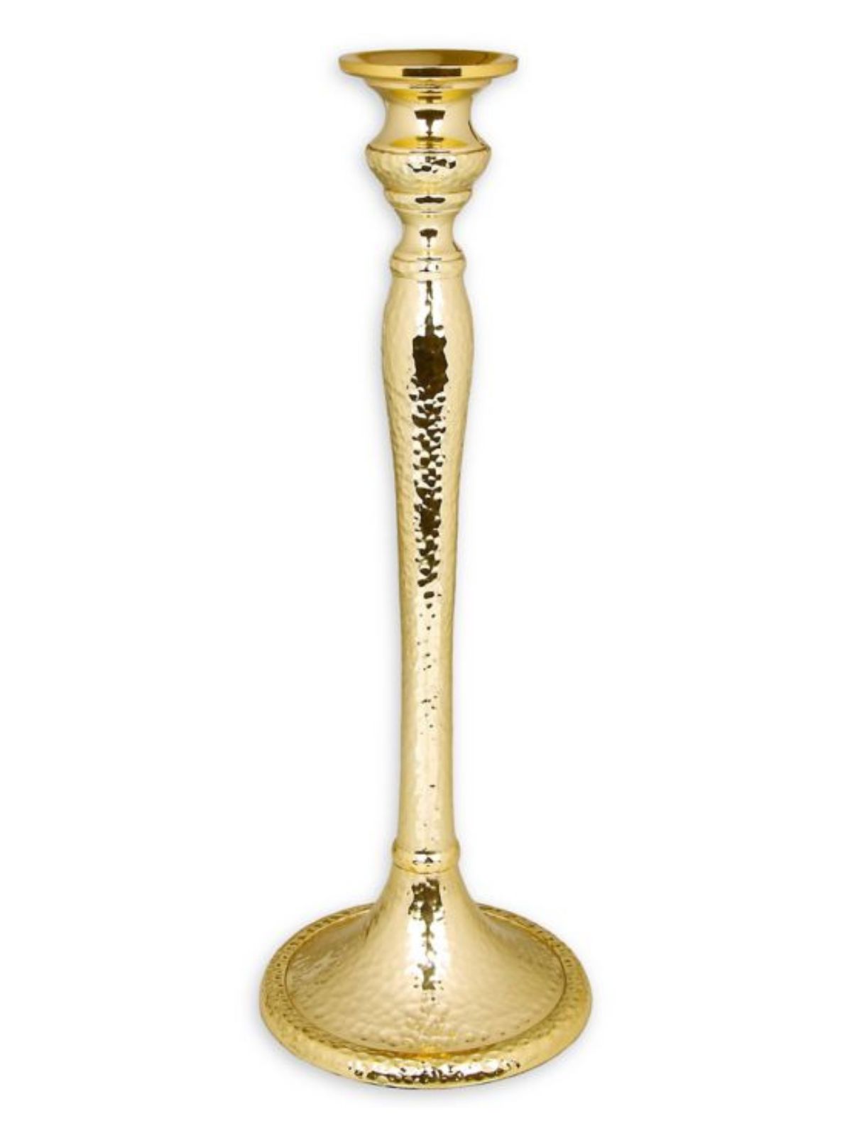 12.25H gold polish stainless steel candle holder with hammered design. Sold by KYA Home Decor.