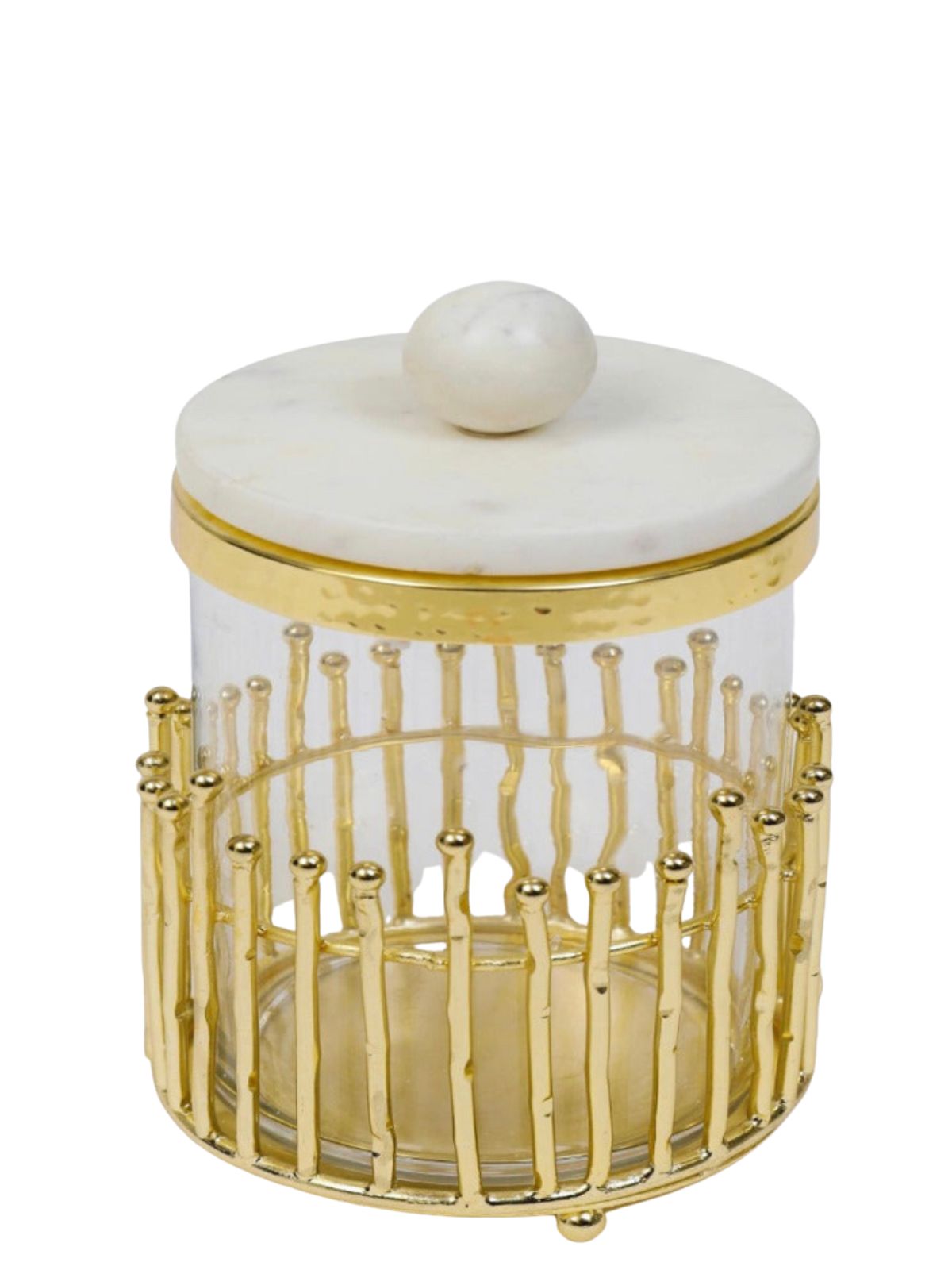 8H Luxury Kitchen Glass Canister With Gold Linear Design and Marble Lid - KYA Home Decor.