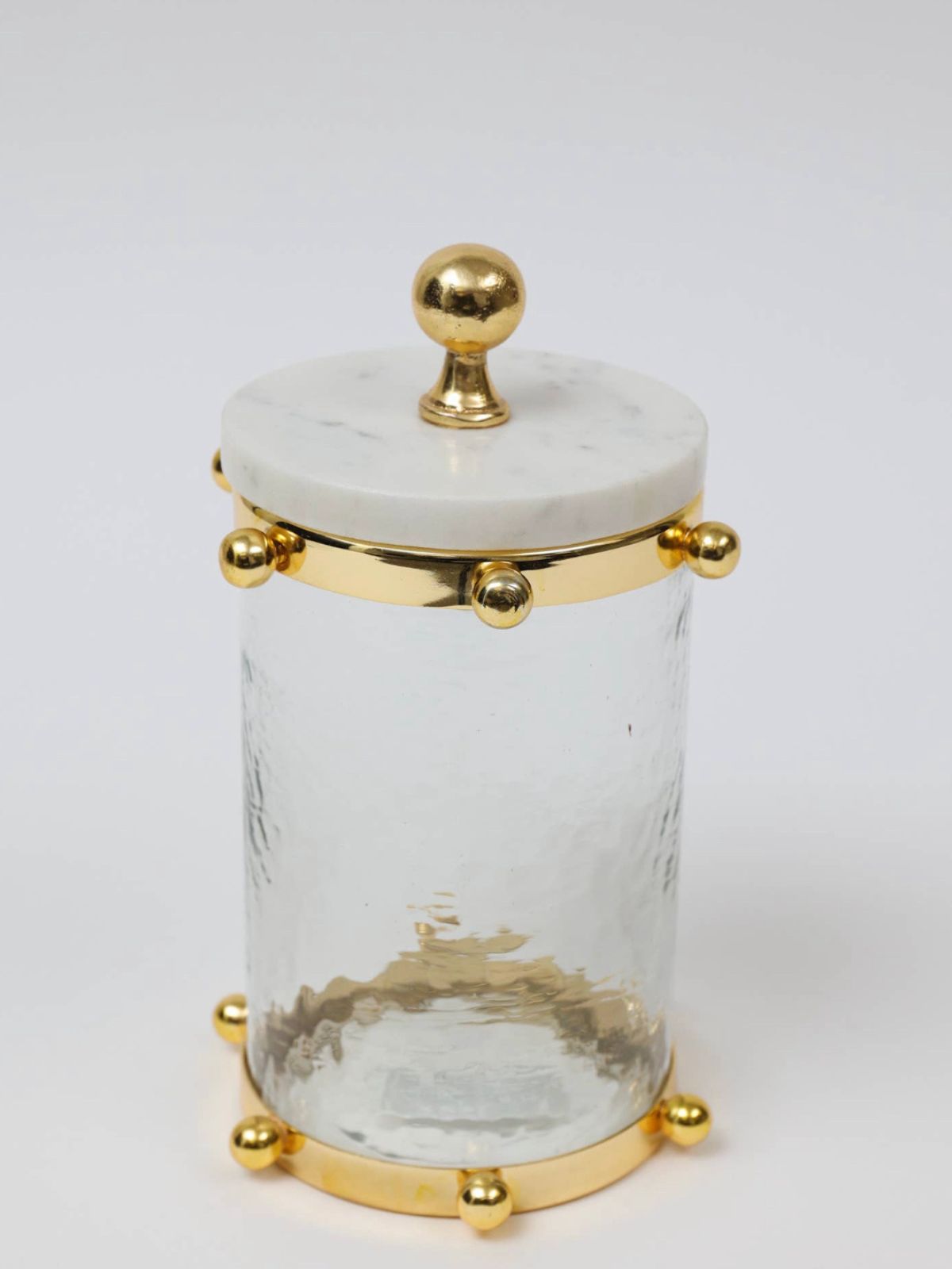 10H Luxury Kitchen Glass Canister With Gold Ball Design and Marble Lid - KYA Home Decor.