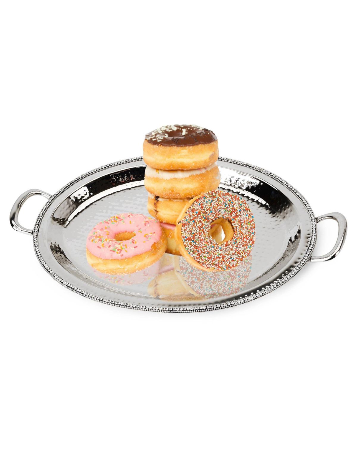 Stainless Steel Oval Tray with Diamond Crystal Edges Sold by KYA Home Decor.